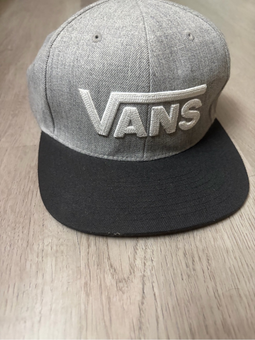 Vans Grey Crown Black Brim Snapback Hat with Raised Logo